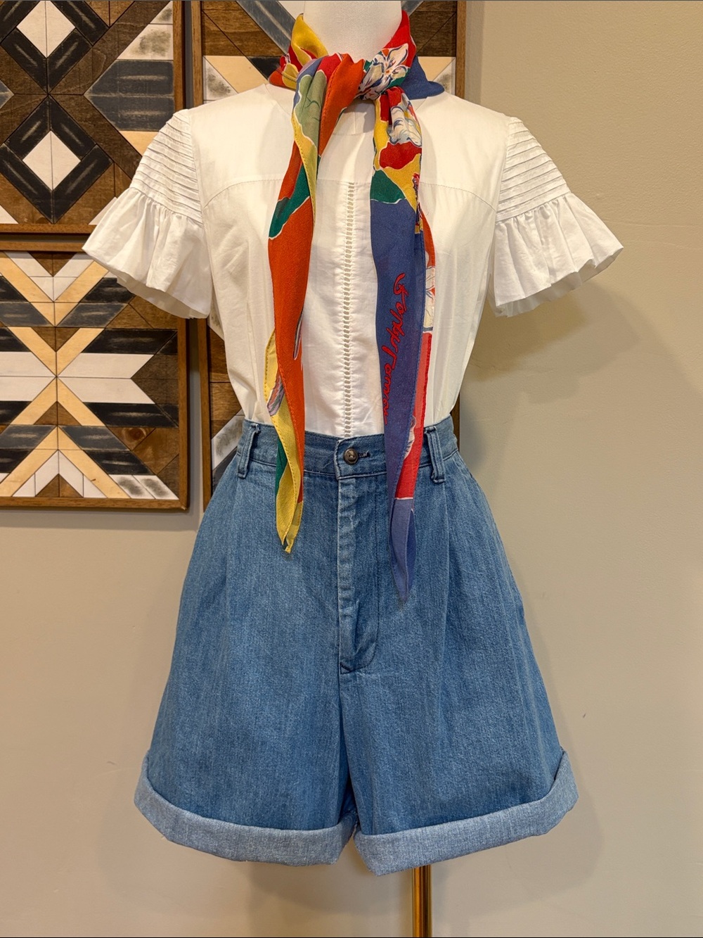 Vintage Ralph Lauren Blue Label Pleated Denim Bermuda Jean Shorts size 8